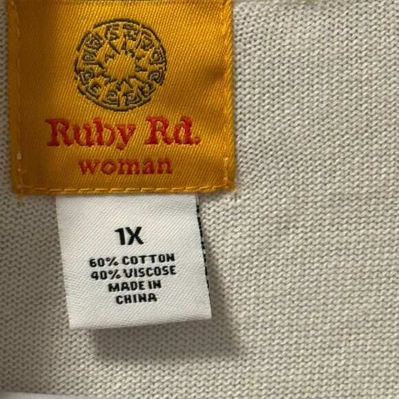 Ruby Rd. Womans Open Front Cardigan 1X  Ivory Embellished With Studs - Picture 2 of 12